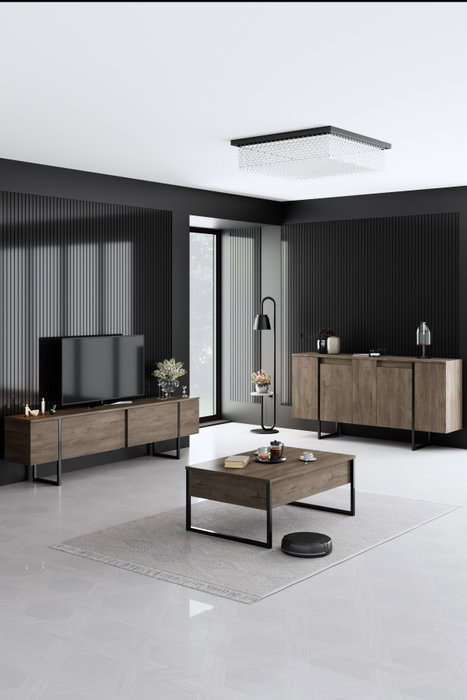 Hanah Home Conjunto Muebles Salón Nogal Negro - Consola 160cm, Soporte TV 180cm, Mesa Centro 90cm